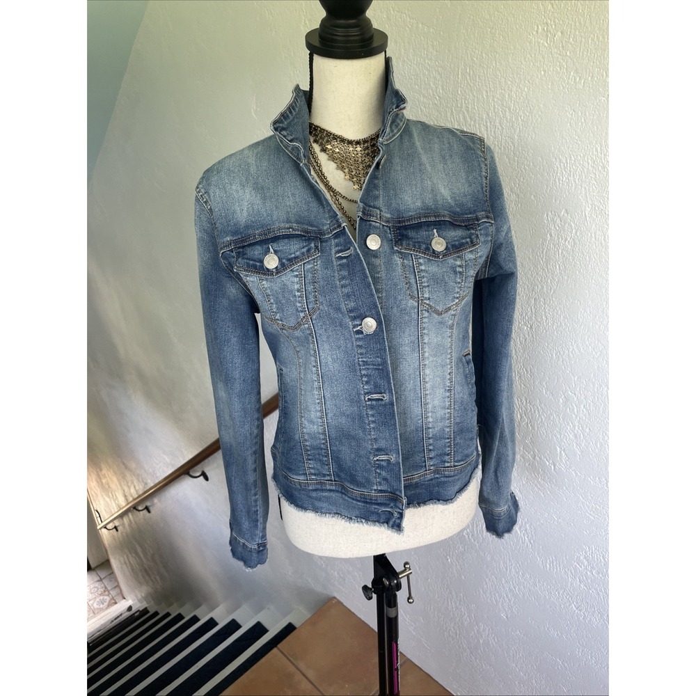 Nine West Women's Blue Denim Embroidered Botanical Flowers Jacket Size M